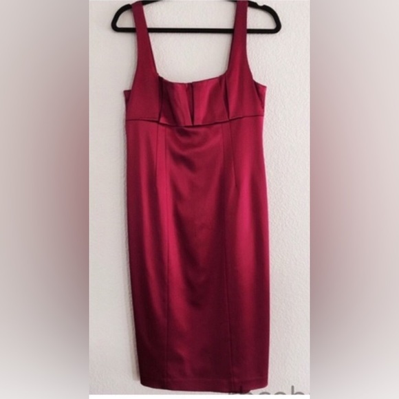 David Meister Rich Cranberry Red Empire Waist Straight Cocktail Party Dress 8 - Picture 2 of 7